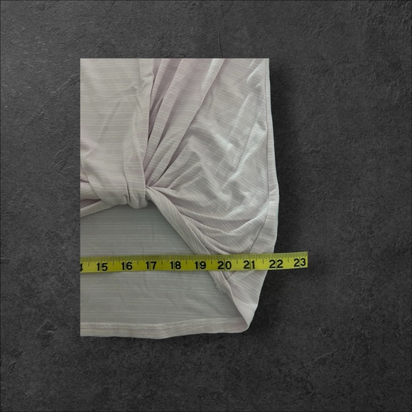 Matty M Ladies' very pale, violet and white stripe V-Neck Twist Front Tee. - Picture 4 of 10